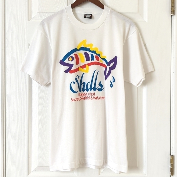 Screen Stars Best 80's Vintage Shells Florida Short Sleeve Crew T-shirt White L - Picture 1 of 9